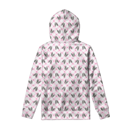 Pink Boston Terrier Plaid Print Pullover Hoodie