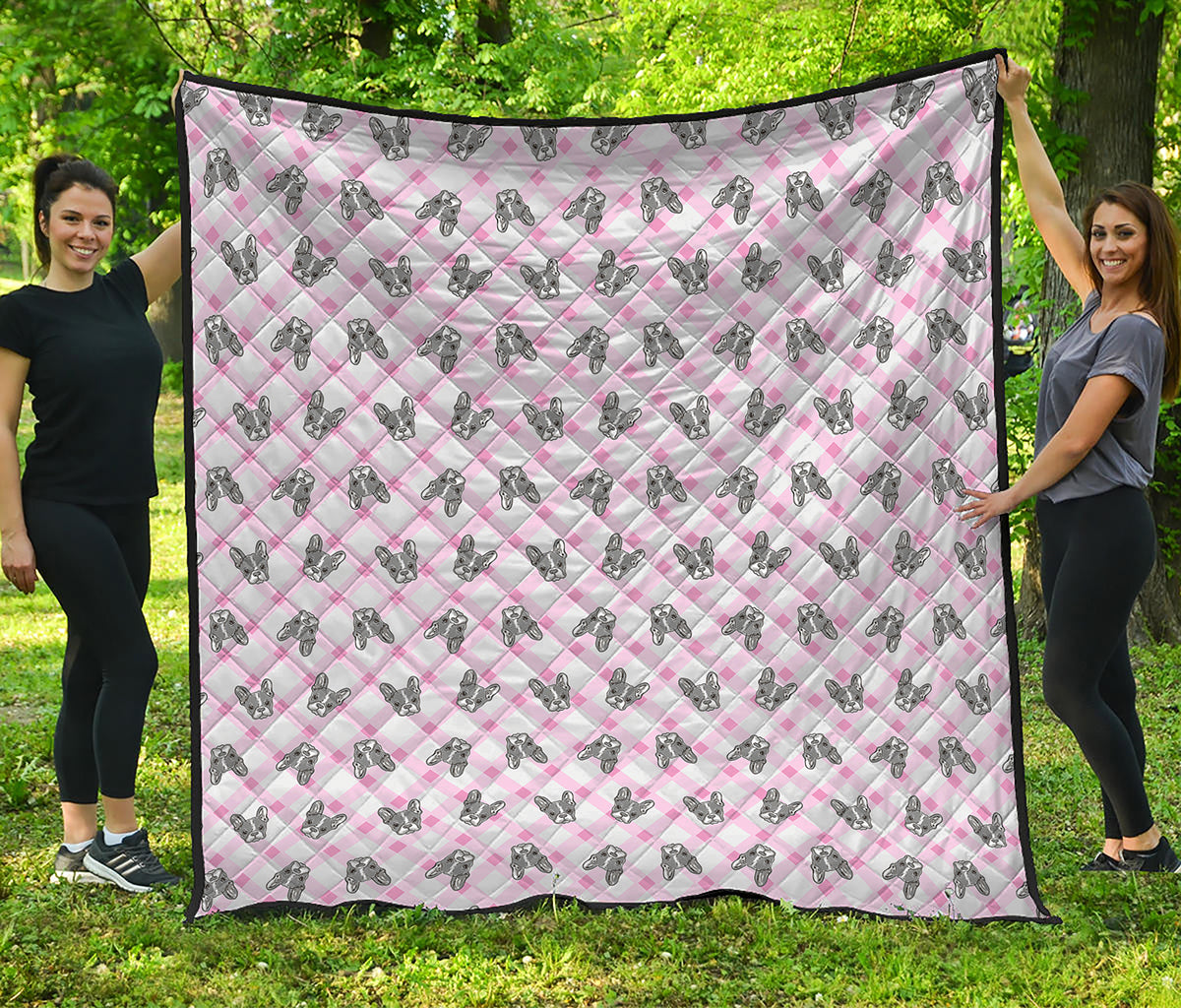 Pink Boston Terrier Plaid Print Quilt