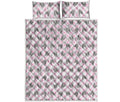 Pink Boston Terrier Plaid Print Quilt Bed Set
