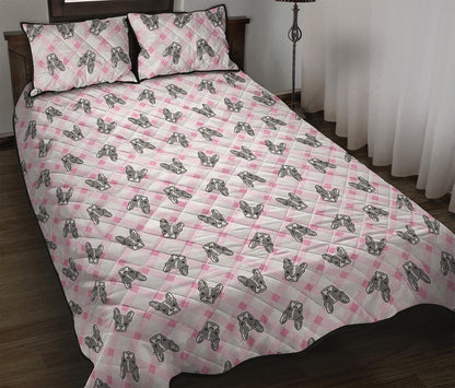 Pink Boston Terrier Plaid Print Quilt Bed Set