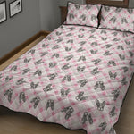 Pink Boston Terrier Plaid Print Quilt Bed Set