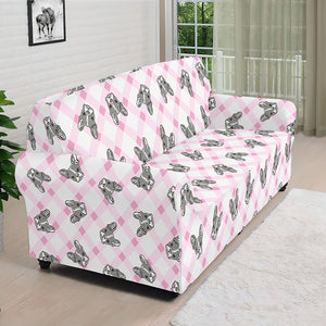 Pink Boston Terrier Plaid Print Sofa Cover