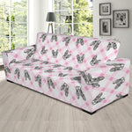 Pink Boston Terrier Plaid Print Sofa Slipcover