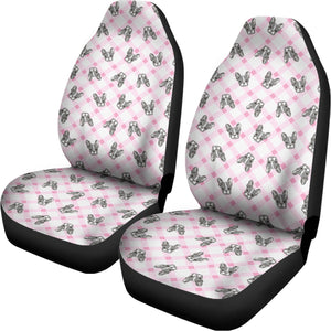 Pink Boston Terrier Plaid Print Universal Fit Car Seat Covers