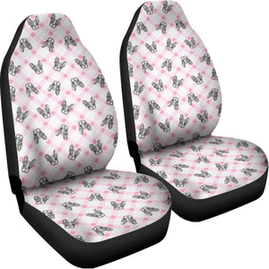 Pink Boston Terrier Plaid Print Universal Fit Car Seat Covers