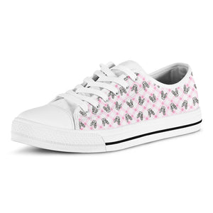 Pink Boston Terrier Plaid Print White Low Top Shoes