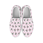 Pink Boston Terrier Plaid Print White Slip On Shoes