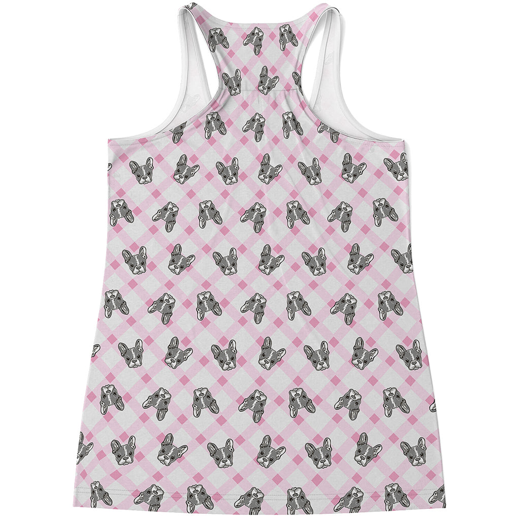 Pink Boston Terrier Plaid Print Women's Racerback Tank Top