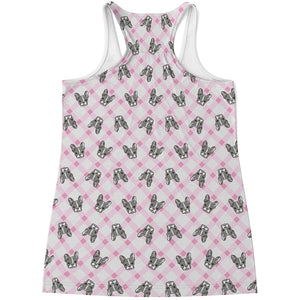 Pink Boston Terrier Plaid Print Women's Racerback Tank Top