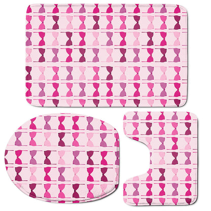 Pink Bra Breast Cancer Pattern Print 3 Piece Bath Mat Set