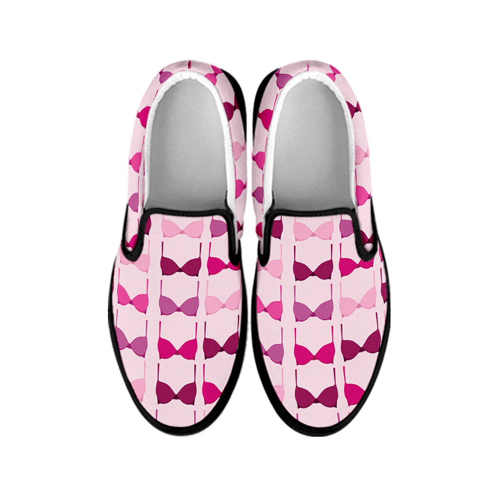 Pink Bra Breast Cancer Pattern Print Black Slip On Shoes