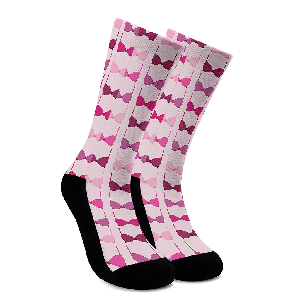 Pink Bra Breast Cancer Pattern Print Crew Socks