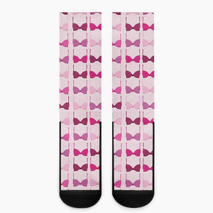 Pink Bra Breast Cancer Pattern Print Crew Socks