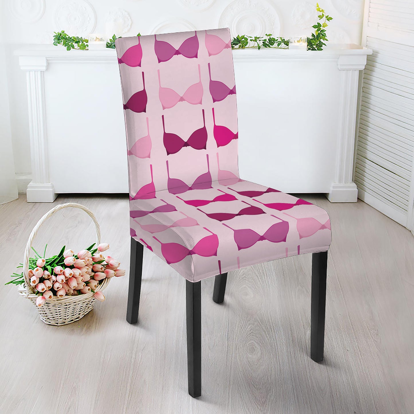 Pink Bra Breast Cancer Pattern Print Dining Chair Slipcover