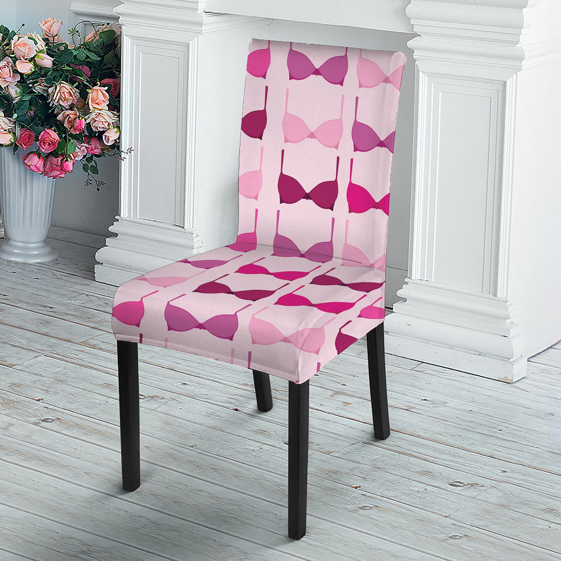Pink Bra Breast Cancer Pattern Print Dining Chair Slipcover