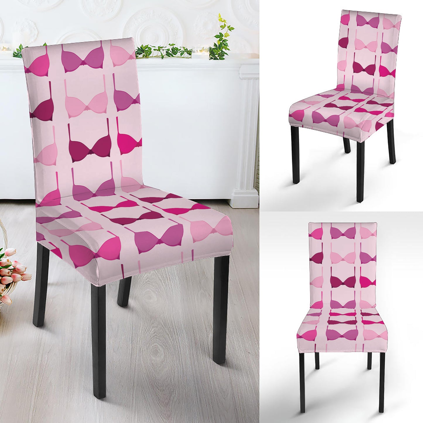 Pink Bra Breast Cancer Pattern Print Dining Chair Slipcover