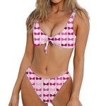 Pink Bra Breast Cancer Pattern Print Front Bow Tie Bikini