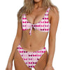 Pink Bra Breast Cancer Pattern Print Front Bow Tie Bikini