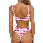 Pink Bra Breast Cancer Pattern Print Front Bow Tie Bikini
