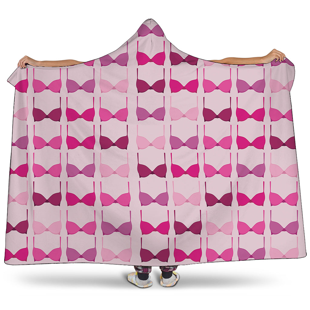 Pink Bra Breast Cancer Pattern Print Hooded Blanket