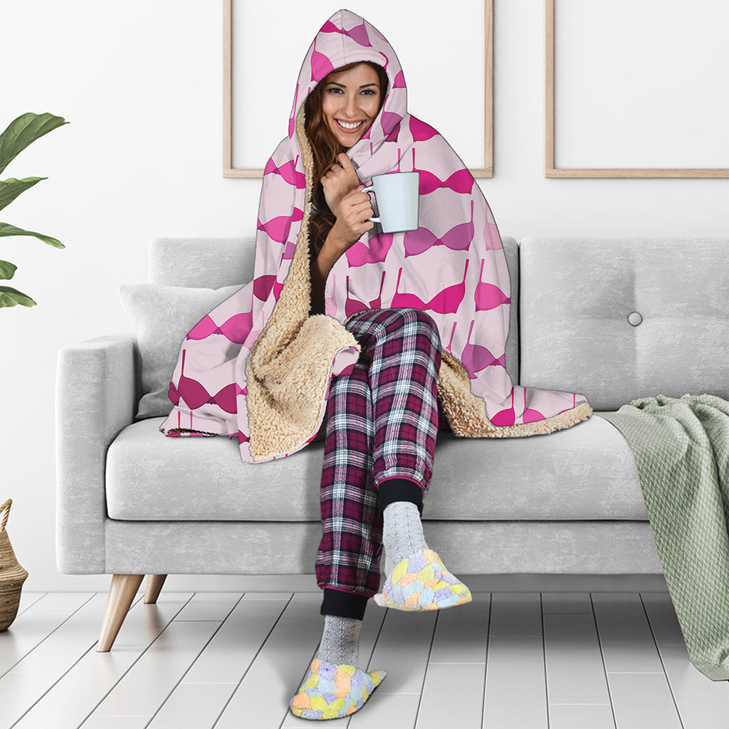 Pink Bra Breast Cancer Pattern Print Hooded Blanket