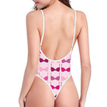 Pink Bra Breast Cancer Pattern Print One Piece High Cut Swimsuit