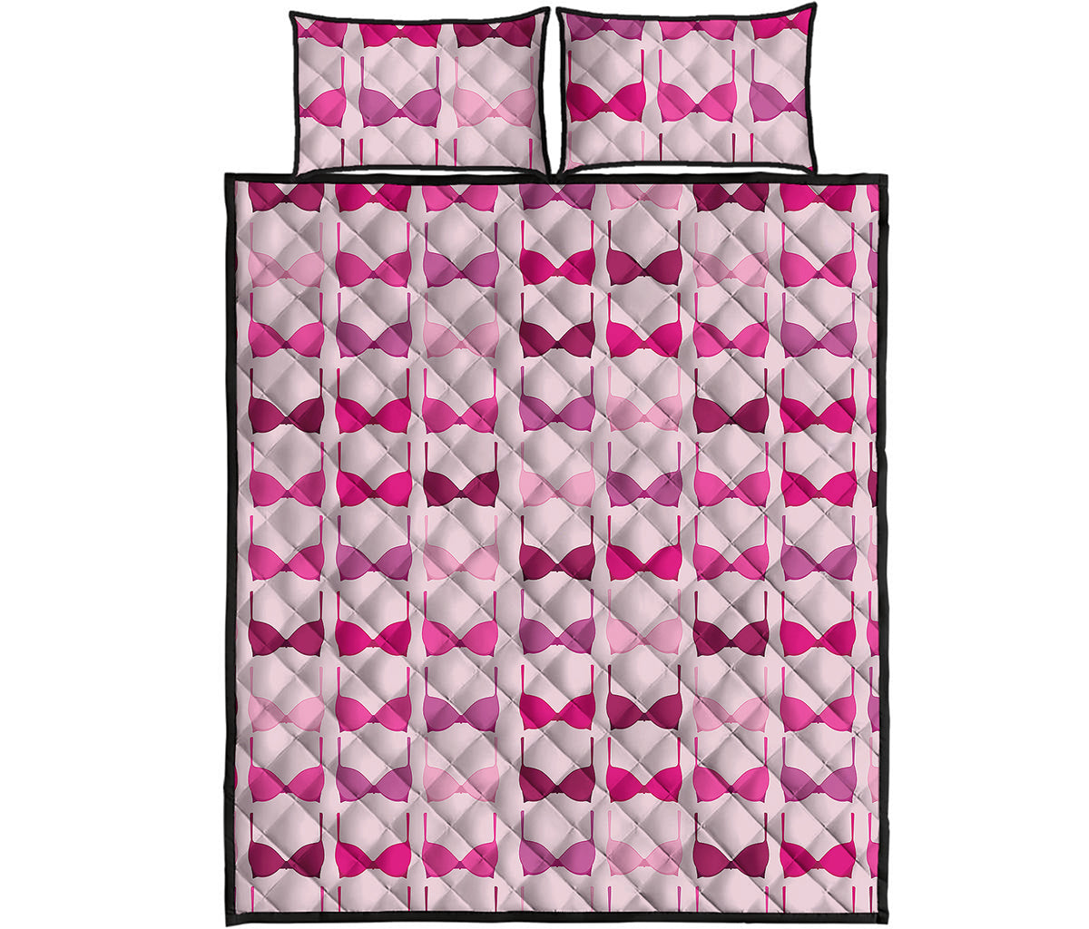 Pink Bra Breast Cancer Pattern Print Quilt Bed Set