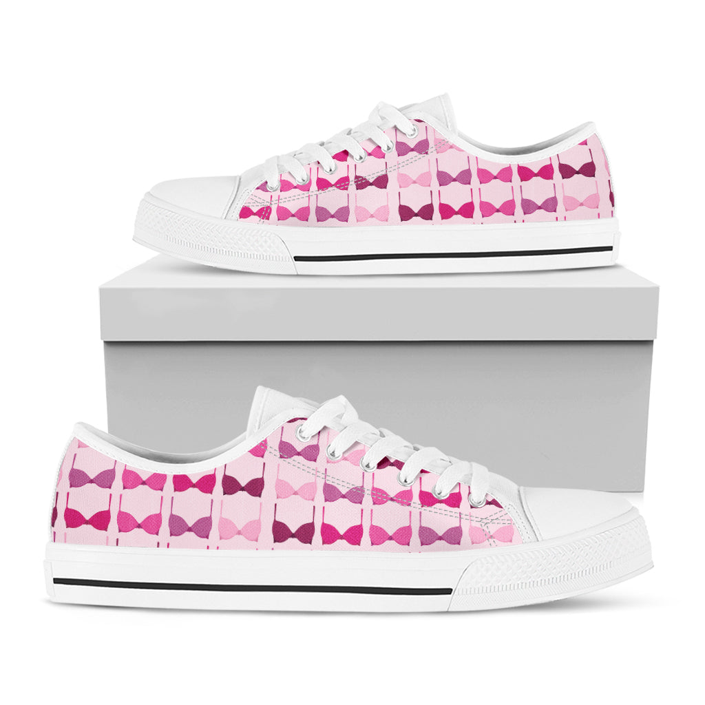 Pink Bra Breast Cancer Pattern Print White Low Top Shoes