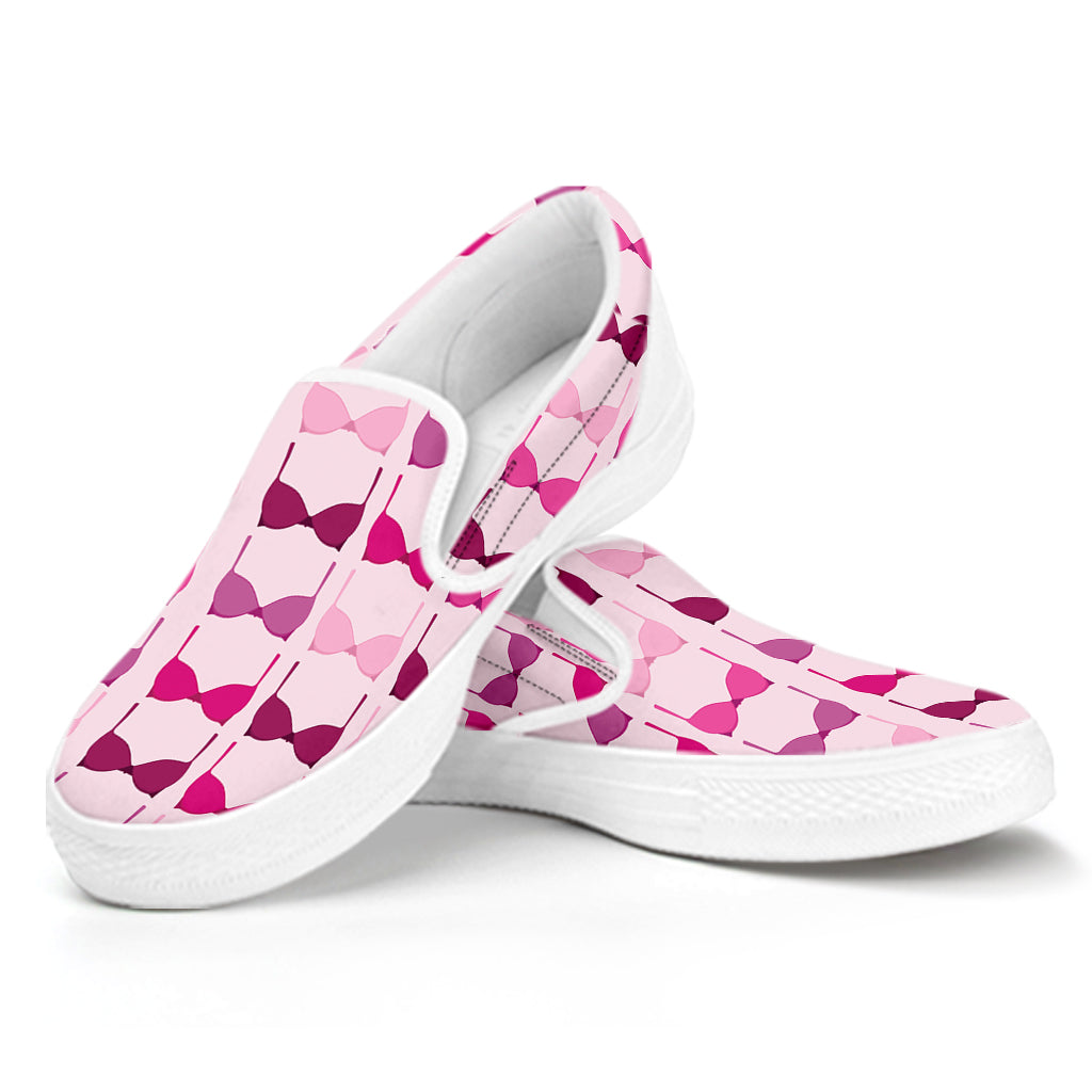 Pink Bra Breast Cancer Pattern Print White Slip On Shoes