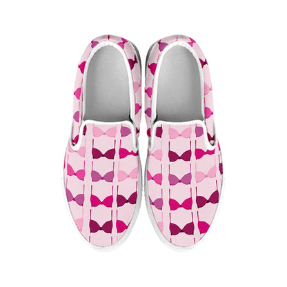Pink Bra Breast Cancer Pattern Print White Slip On Shoes