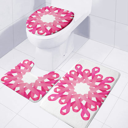 Pink Breast Cancer Ribbon Flower Print 3 Piece Bath Mat Set