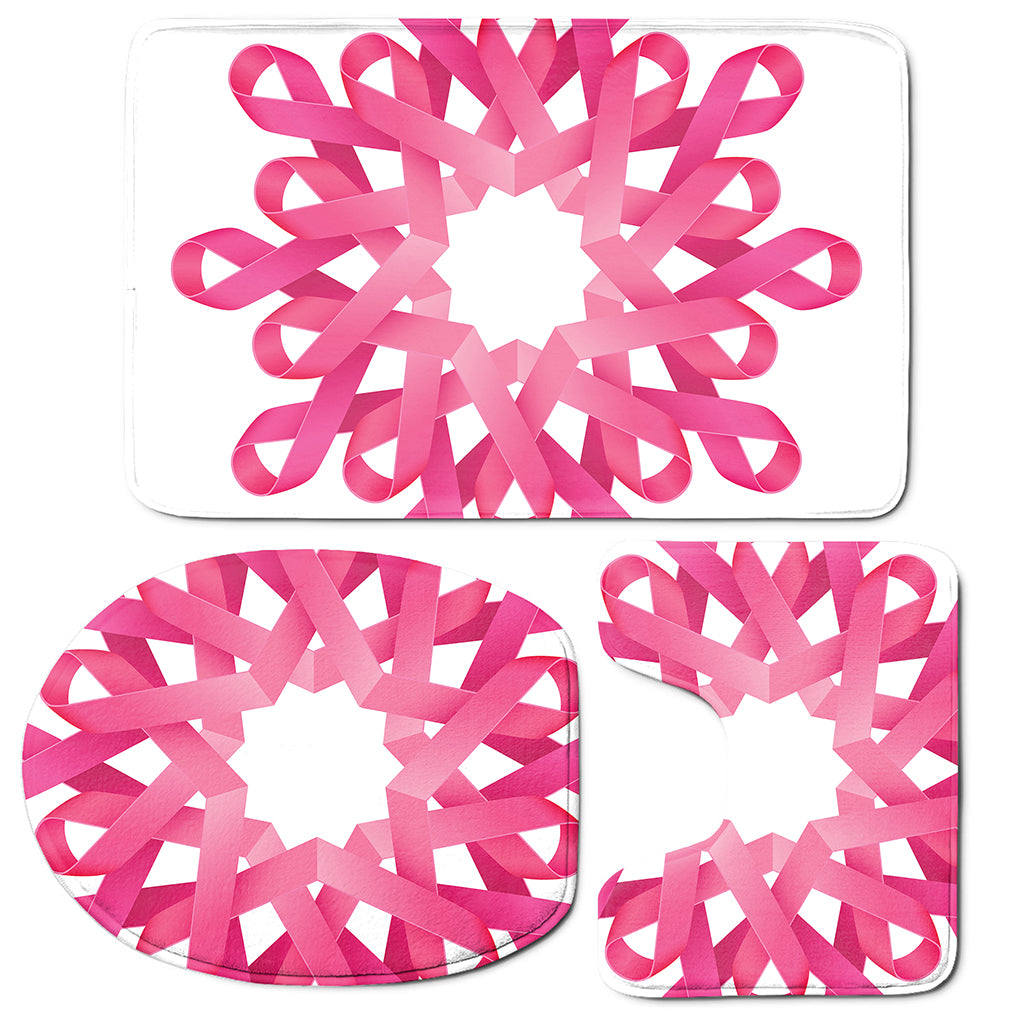 Pink Breast Cancer Ribbon Flower Print 3 Piece Bath Mat Set