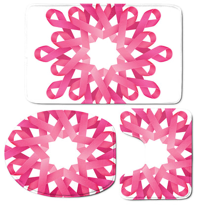 Pink Breast Cancer Ribbon Flower Print 3 Piece Bath Mat Set