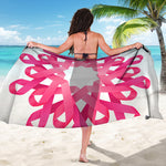 Pink Breast Cancer Ribbon Flower Print Beach Sarong Wrap