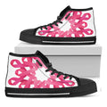 Pink Breast Cancer Ribbon Flower Print Black High Top Sneakers