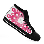 Pink Breast Cancer Ribbon Flower Print Black High Top Shoes