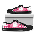 Pink Breast Cancer Ribbon Flower Print Black Low Top Sneakers