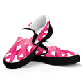 Pink Breast Cancer Ribbon Flower Print Black Slip On Sneakers