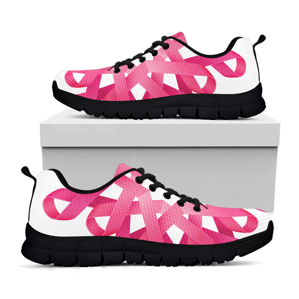 Pink Breast Cancer Ribbon Flower Print Black Sneakers