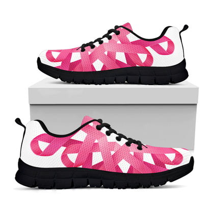 Pink Breast Cancer Ribbon Flower Print Black Sneakers