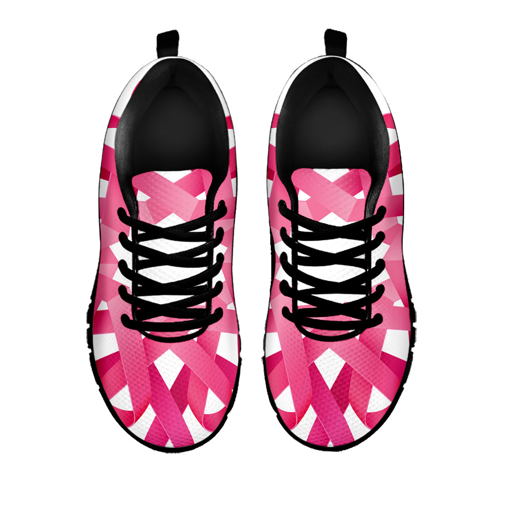Pink Breast Cancer Ribbon Flower Print Black Sneakers