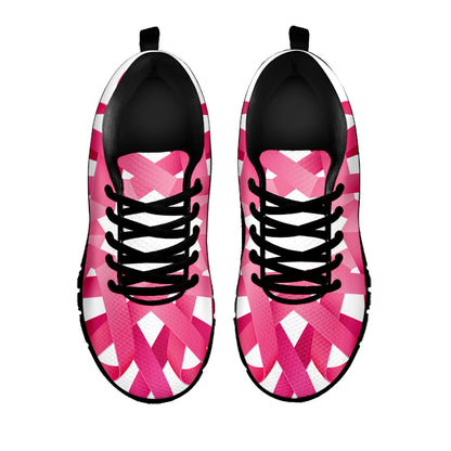 Pink Breast Cancer Ribbon Flower Print Black Sneakers