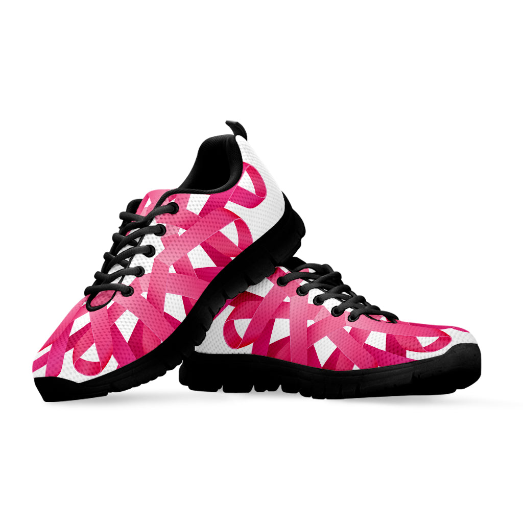 Pink Breast Cancer Ribbon Flower Print Black Sneakers
