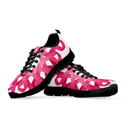 Pink Breast Cancer Ribbon Flower Print Black Sneakers