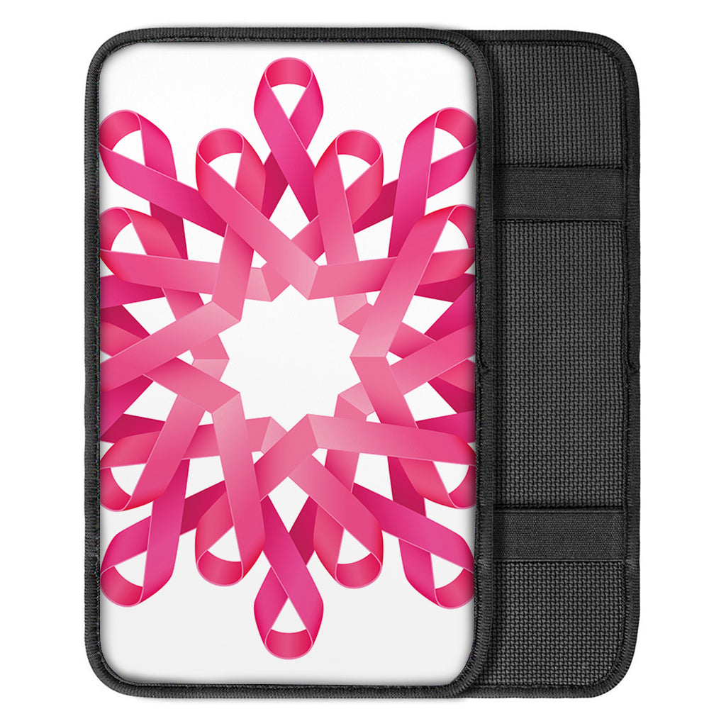 Pink Breast Cancer Ribbon Flower Print Car Center Console Cover