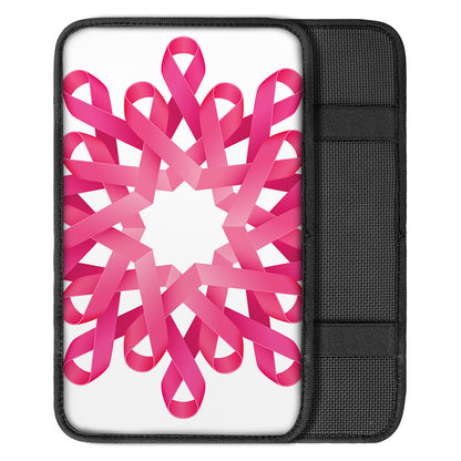 Pink Breast Cancer Ribbon Flower Print Car Center Console Cover