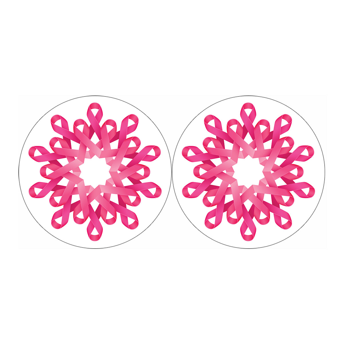 Pink Breast Cancer Ribbon Flower Print Car Coasters