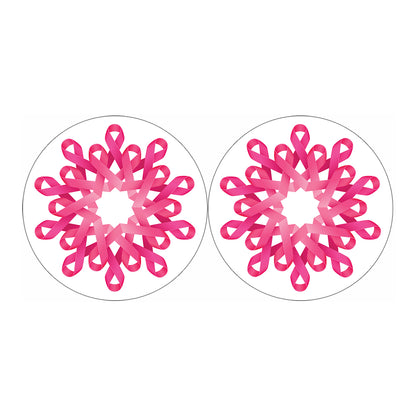 Pink Breast Cancer Ribbon Flower Print Car Coasters