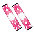 Pink Breast Cancer Ribbon Flower Print Car Seat Belt Covers