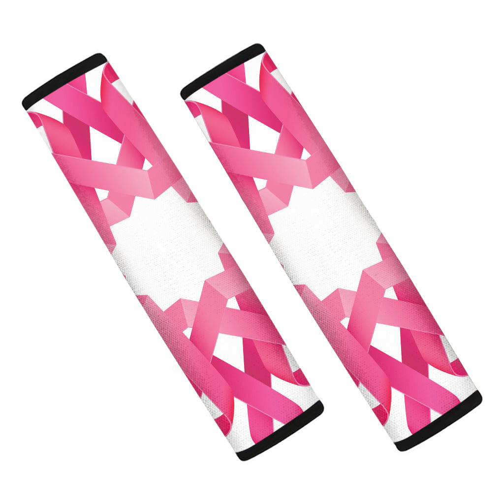 Pink Breast Cancer Ribbon Flower Print Car Seat Belt Covers